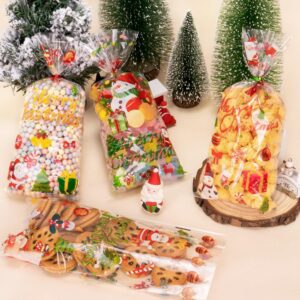 Toptime Christmas Treat Bags, 160PCS Christmas Cellophane Candy Bags with Ties, Clear Christmas Goody Bags with Santa Claus Xmas Tree Snowman Reindeer, Cello Cookie Bags for Holiday Party Favor