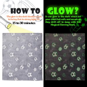 UOMNY Glow in The Dark Blanket for Boys Soft Football Throw Blanket Kids Luminous Balls Blankets for Couch Bedroom Decor Luminous Blanket Grey 50 x 60 inch ﻿