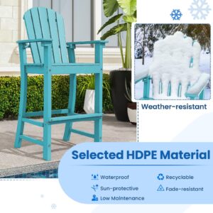 Tangkula Outdoor Tall Adirondack Chair 30 Inches Seat Height, HDPE Bar Height Patio Chair with High Backrest, Armrests and Footrest, Outdoor Bar Stool for Balcony Deck Garden Poolside (2, Turquoise)