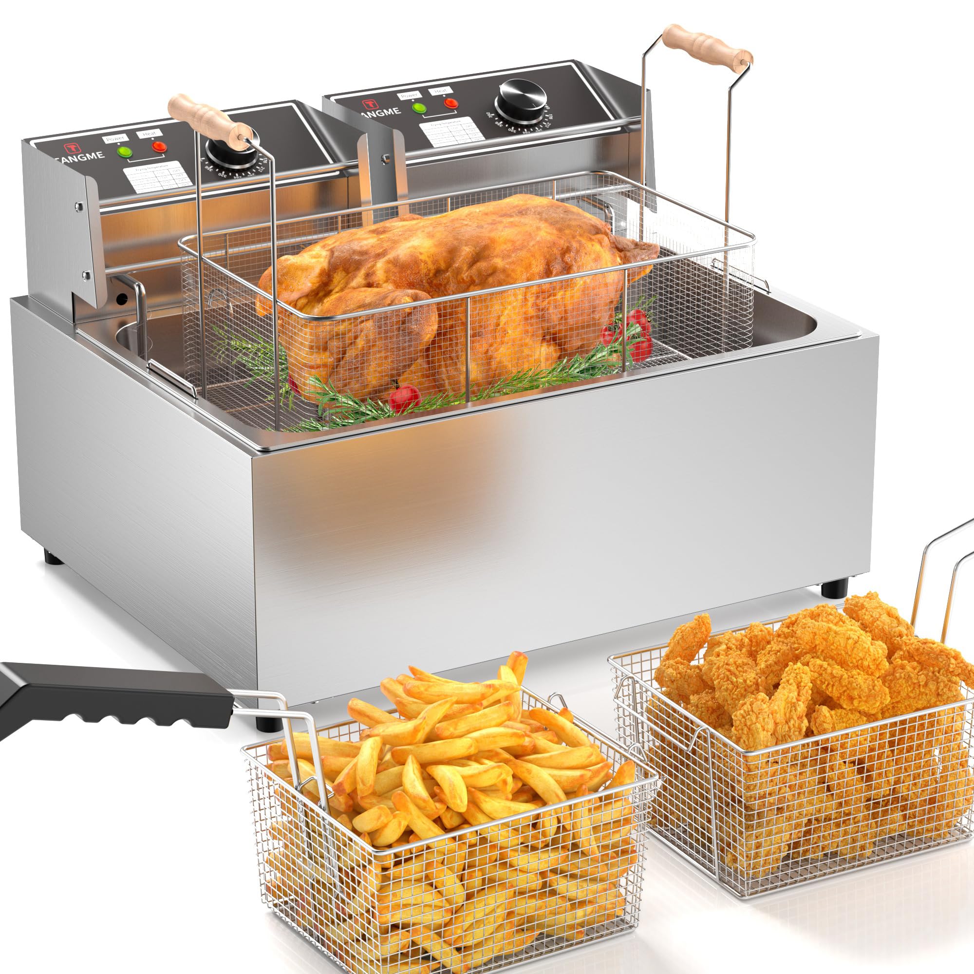 TANGME Commercial Deep Fryer, Triple Basket Electric Turkey Fryer Upgraded 31.7Qt Countertop Deep Fryer To Fry a Whole Fish or Turkey with Temperature Limiter, UL Certified