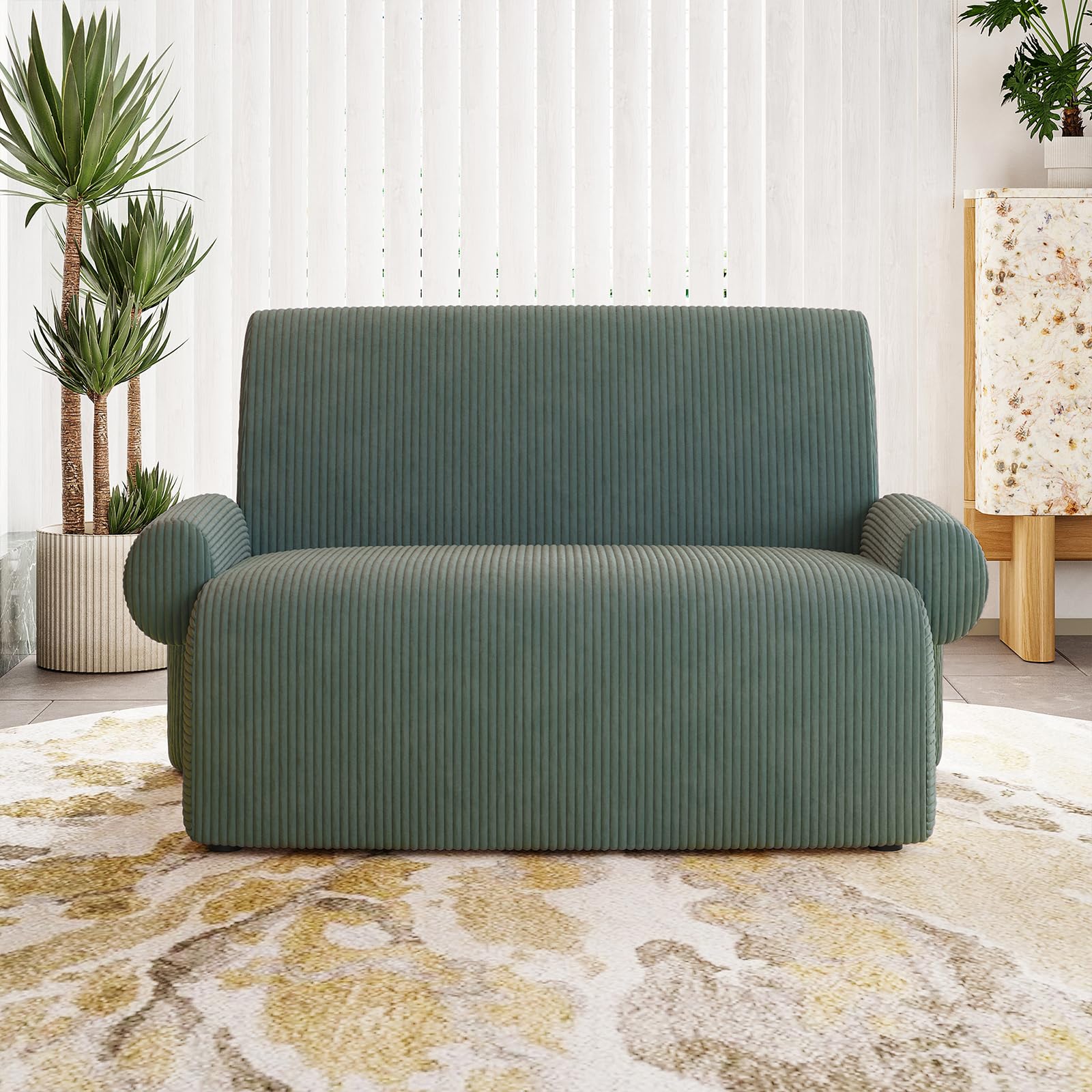 Farini 52" Small Loveseat Sofa, Mid-Century Modern Fabric Upholstered 2-Seat Sofa for Living Room, Bedroom, Office, Green