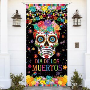 baifnez 3x6ft day of the dead door banner dia de los muertos party door cover decoration supplies mexican fiesta sugar skull theme halloween door decorations