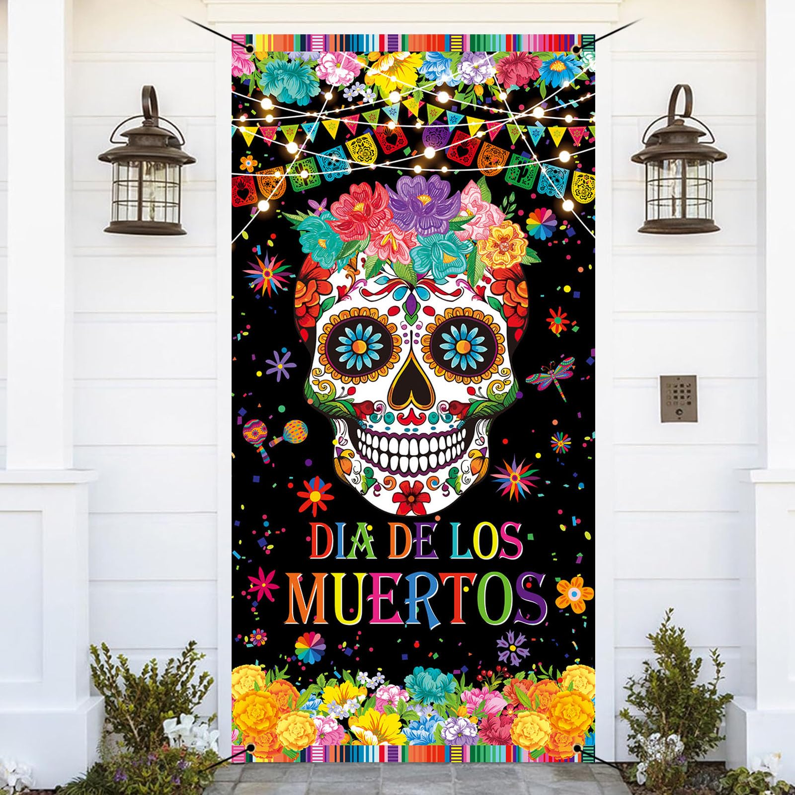 BAIFNEZ 3x6FT Day of the Dead Door Banner Dia De Los Muertos Party Door Cover Decoration Supplies Mexican Fiesta Sugar Skull Theme Halloween Door Decorations