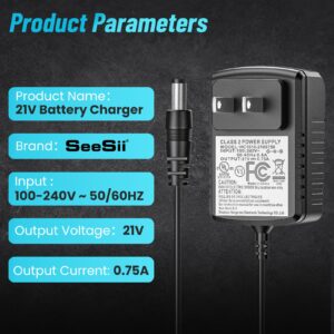 Seesii Lithium Battery Charger,21V 0.75A Battery Adapter,Power Supply Adapter for Mini Chainsaw and Impact Wrench