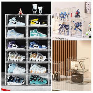 Clear Acrylic Display Case with Magnetic Attraction Lid, Dustproof Book & Cosmetic Display Cases, Large Figures Collectibles Showcase, Shoe Box, Bag Organizer