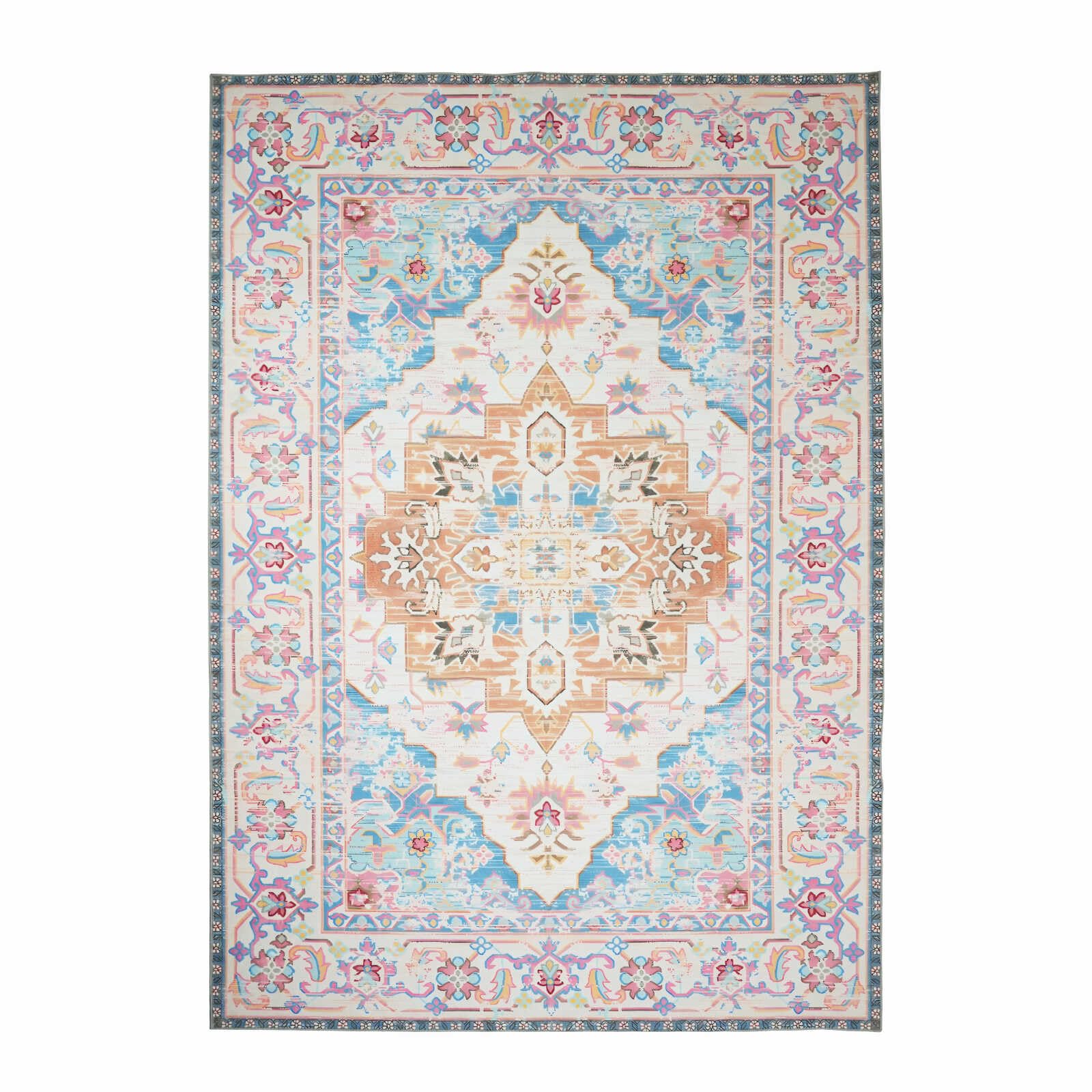 JSSONPKQ 9x12 Rug Soft Area Rugs 9x12 Living Room Clearance Vintage Washable 9x12 Area Rug Boho Rugs for Living Room Non-Slip Rug Large Area Rug 9x12 for Living Room, Dining Room, Bedroom, Pink Blue