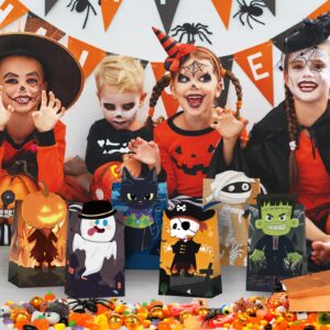 Ouvibor 24 Pcs Halloween Treat Bags with Stickers Halloween Party Paper Bags Trick or Treat Gift Bags Candy Bags Goodie Bags for Halloween Party Supplies