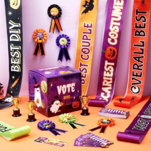 TaoBary 75 Pcs Halloween Costume Contest Ballot Kit Includes Halloween Contest Ballot Box and Voting Cards Halloween Award Ribbons Sashes Trophies and Stickers Set for Halloween Costume Contest Party