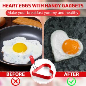 Patelai 6 Pcs Nonstick Pancake Ring 6'' and 4'' Stainless Red Heart Egg Rings Set Heart Shaped Pancake Mold Egg Rings with Red Silicone Handle for Breakfast Love Omelette Sandwich