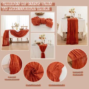 HOMEBROS Cheesecloth Table Runner, 10 Ft Fall Gauze Table Runner Boho Rustic Sheer Wrinkled Cloth Table Runner for Dining Wedding Baby Shower Birthday Party Decor - Terracotta