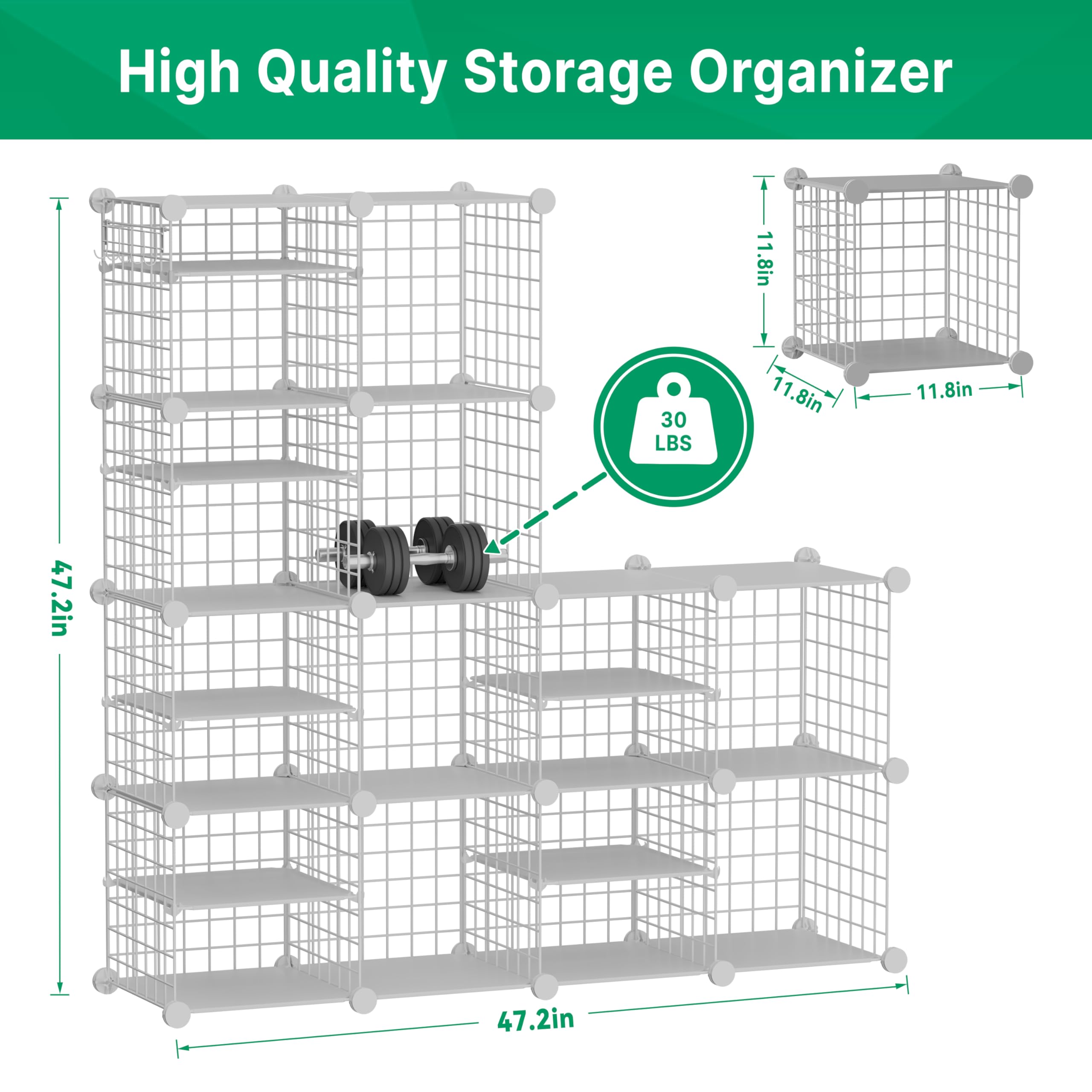 Kiivoena Wire Cube Storage Organizer, 12 Cubes Converted into 14 Cubes, Sturdy Metal Grids Storage Shelf Closet Shelving Units and Storage, Shelves for Bedroom LIvingroom Office