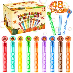 48pcs fall thanksgiving party favors bubble wands for kids, pumpkin turkey thanksgiving basket stuffers goodie bag fillers fall thanksgiving toys bulk classroom prizes gift for toddlers party supplies