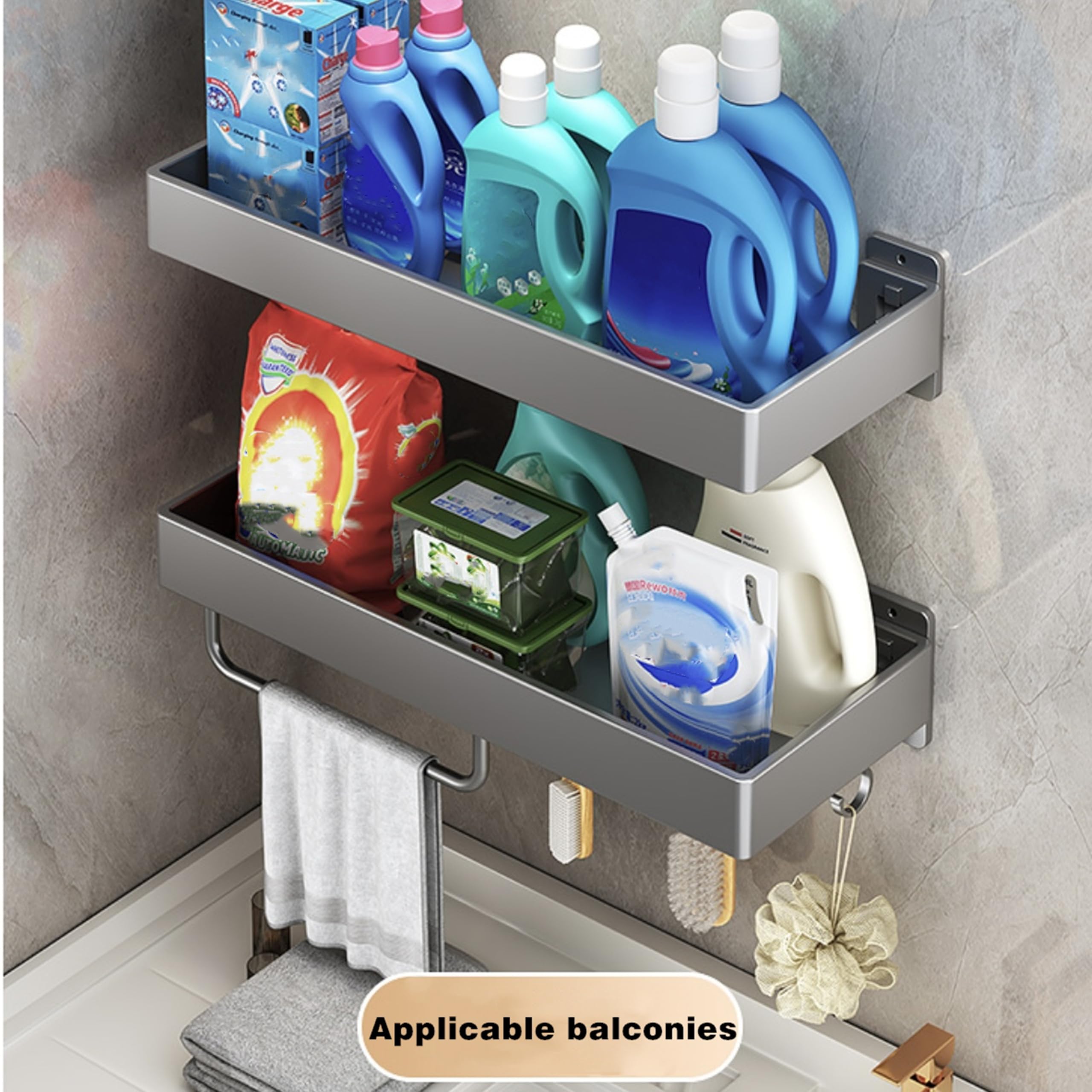 XXL Shower Caddy（22.8"×6.3"×2"）,2 Pack Adhesive Hanging Bathroom Shelves Basket,Kitchen Spice Rack,Refrigerator Organizer,Fridge Shelf,Seasoning Holder,Floating Wall Mounted Storage,Toilet,Living Room