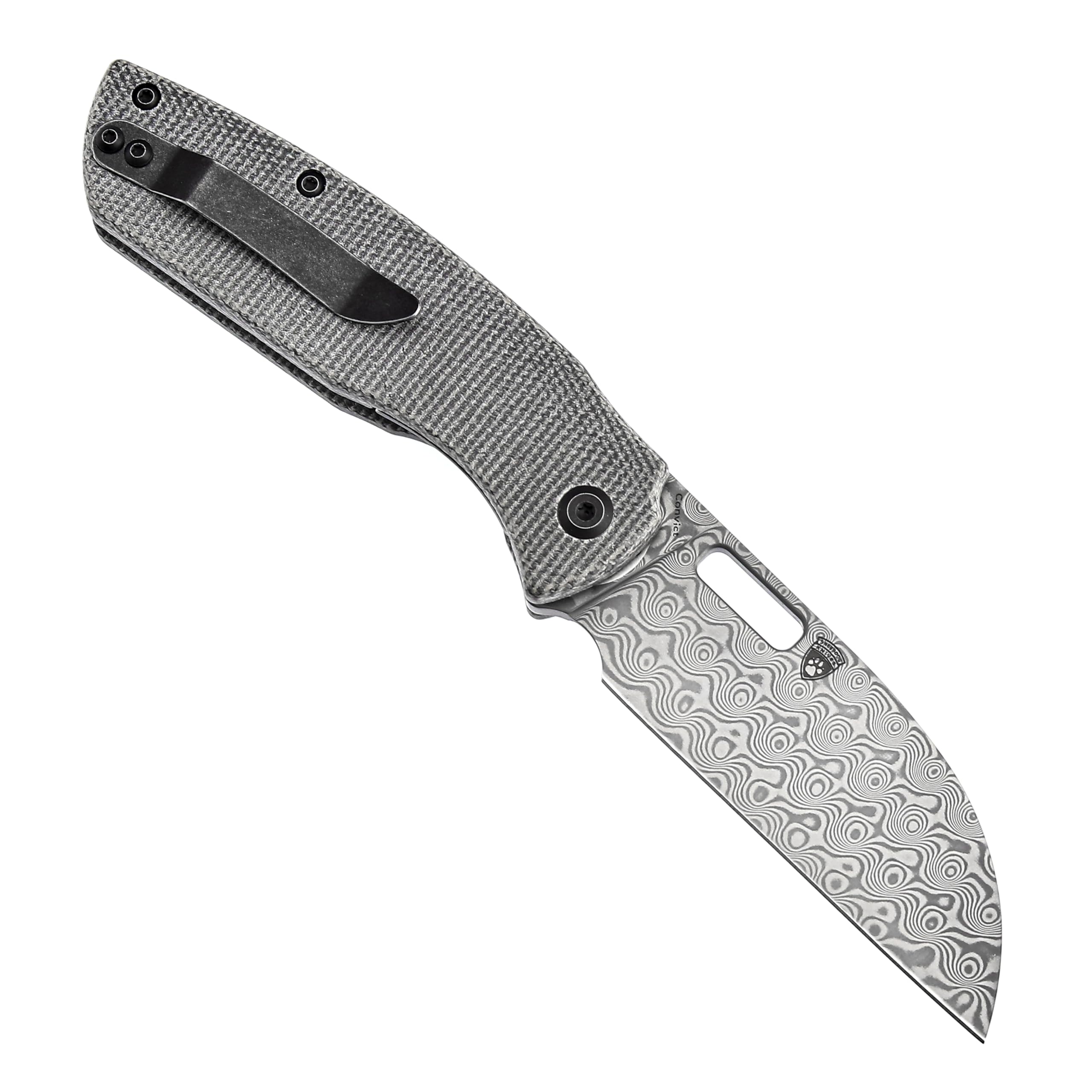 KANSEPT Convict 7.52in Heavy Duty Pocket Knife with 3.3in Sheepfoot Damascus Blade and Black Micarta Handle Folding Knife for Hunting Camping K1023D1