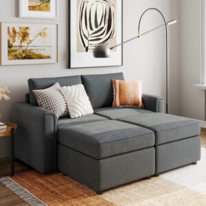 LINSY HOME Modular Sectional Sofa, Convertible Couch with Storage, Memory Foam, Modular Couch Set with Ottomans, Small Loveseat Sofa Couch with Chaise for Small Space, Living Room, Dark Gray