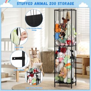 OYEAL Stuffed Animal Storage Zoo 64'' Kids Toy Ball Storage Organizer Metal Plushies Toy Storage Holder with Elastic Rope and Shelf for Playroom Birthday Gift for Bedroom Nursery, Black