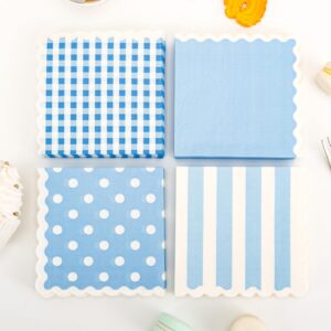 crisky 100 pcs wavy scalloped blue cocktail napkins for wedding, engagement, baby shower, birthday, tea party, anniversary party decoration, 3-ply (5x5)