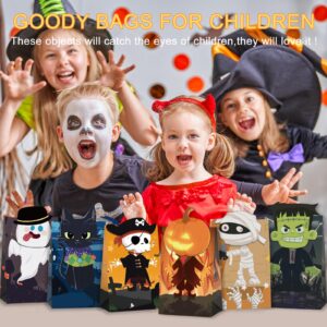 Ouvibor 24 Pcs Halloween Treat Bags with Stickers Halloween Party Paper Bags Trick or Treat Gift Bags Candy Bags Goodie Bags for Halloween Party Supplies