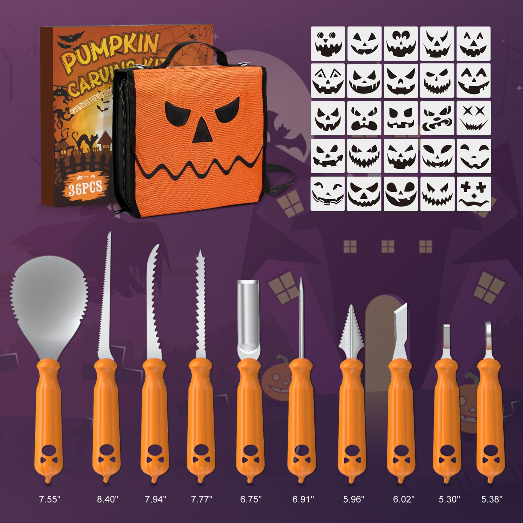 imarku Pumpkin Carving Kit, 36PCS Pumpkin Carving Tools, Professional Pumpkin Carving Knife Set with Stencils & Bag for Beginners, Sharp Pumpkin Carving, Best Christmas Gifts for Women Men