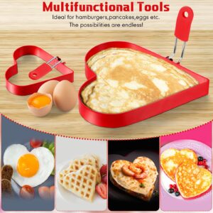 Patelai 6 Pcs Nonstick Pancake Ring 6'' and 4'' Stainless Red Heart Egg Rings Set Heart Shaped Pancake Mold Egg Rings with Red Silicone Handle for Breakfast Love Omelette Sandwich