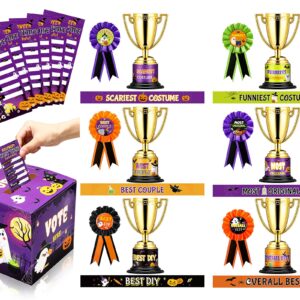 TaoBary 75 Pcs Halloween Costume Contest Ballot Kit Includes Halloween Contest Ballot Box and Voting Cards Halloween Award Ribbons Sashes Trophies and Stickers Set for Halloween Costume Contest Party