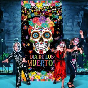 BAIFNEZ 3x6FT Day of the Dead Door Banner Dia De Los Muertos Party Door Cover Decoration Supplies Mexican Fiesta Sugar Skull Theme Halloween Door Decorations