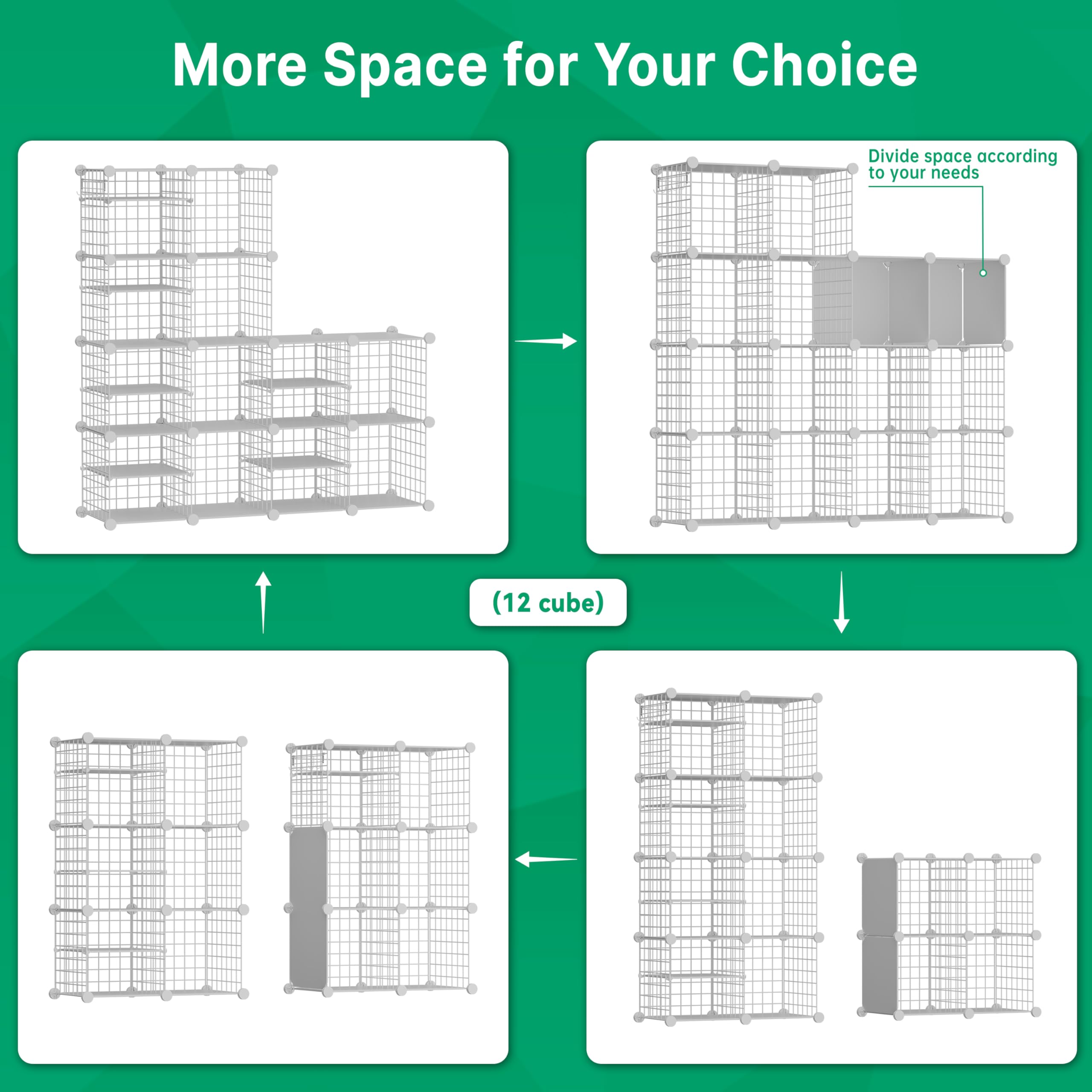 Kiivoena Wire Cube Storage Organizer, 12 Cubes Converted into 14 Cubes, Sturdy Metal Grids Storage Shelf Closet Shelving Units and Storage, Shelves for Bedroom LIvingroom Office