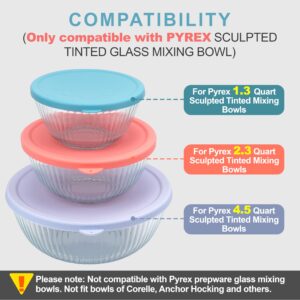 Purekra 3 Pack Silicone Replacement Lids for Pyrex 7402-S 1.3 Qt, 7403-S 2.3 Qt, 7404-S 4.5 Qt Sculpted Tinted Glass Mixing Bowls (BOWL NOT INCLUDED)