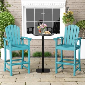 Tangkula Outdoor Tall Adirondack Chair 30 Inches Seat Height, HDPE Bar Height Patio Chair with High Backrest, Armrests and Footrest, Outdoor Bar Stool for Balcony Deck Garden Poolside (2, Turquoise)