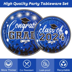 LELEMON Graduation Party Supplies Serves 25 Graduation Party Blue Class of 2024 Tableware Disposable Dinner Plates Dessert Plates Napkins Knife Fork Spoon for Congrats Grad Party Decorations