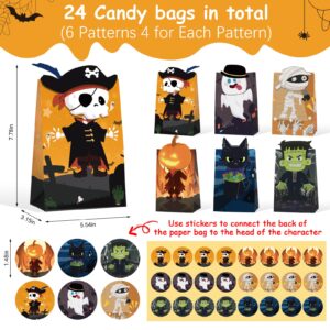 Ouvibor 24 Pcs Halloween Treat Bags with Stickers Halloween Party Paper Bags Trick or Treat Gift Bags Candy Bags Goodie Bags for Halloween Party Supplies