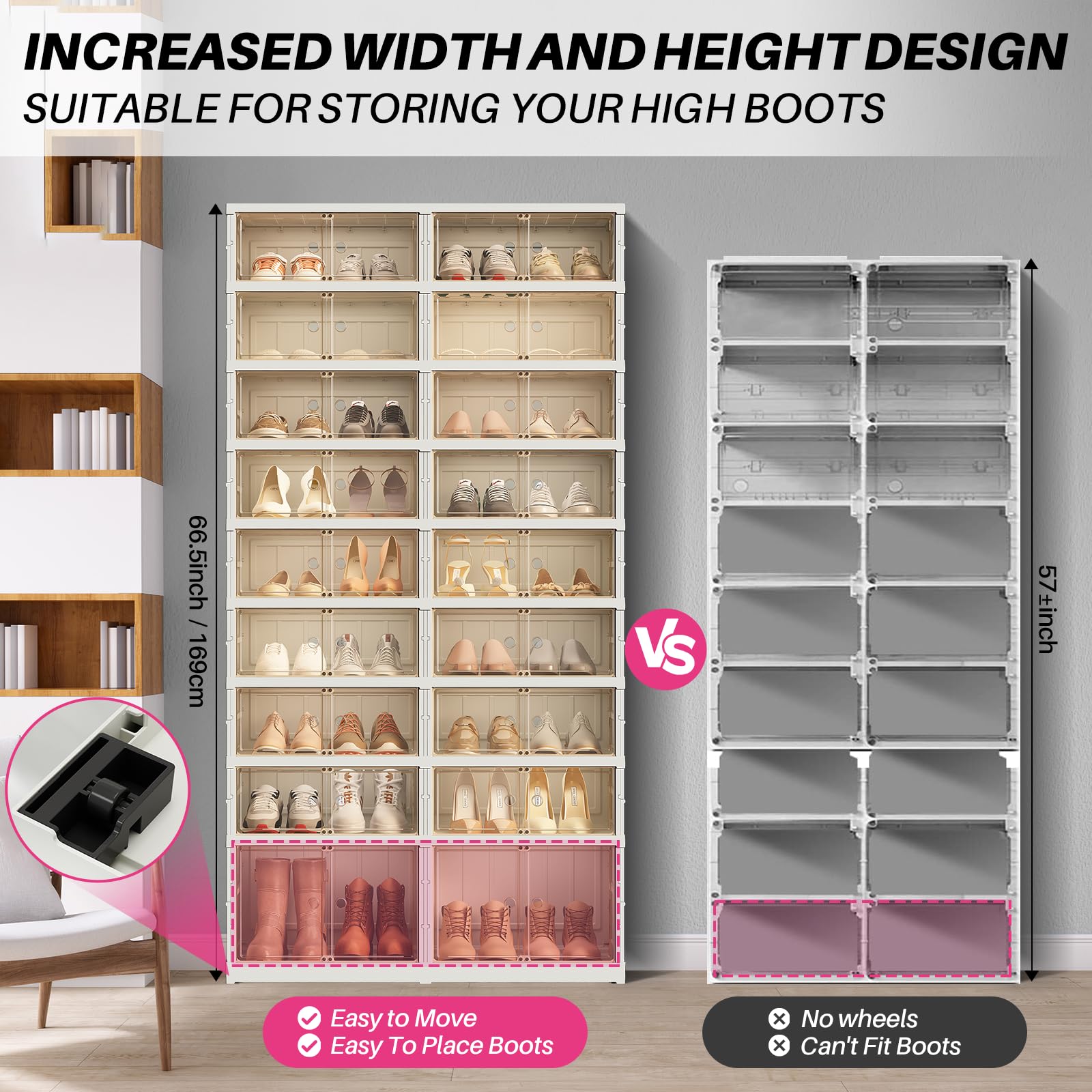 Redlife 9 Tier Foldable Shoe Rack Organizer for Closet, 18-36 Pairs Plastic Shoe Shelf Collapsible Shoes Storage Box, Clear Shoe Boxes with Door, Shoe Cabinet with Lids, Large Tall Shoe Cabinet