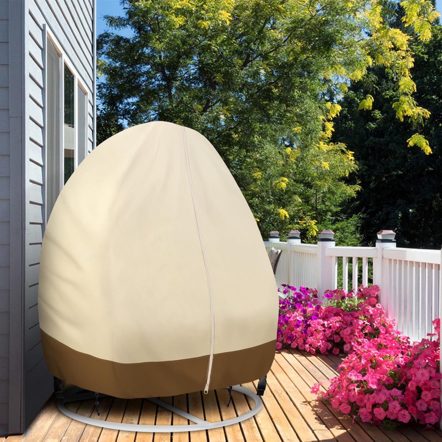 Egg Chair Cover Double - 91x87 Inch Large Patio Hanging Egg Chair Cover 420D Oxford Durable Waterproof Outdoor Chair Cover for Porch Wicker Egg Swing with Zipper Windproof Hanging Chair Cover