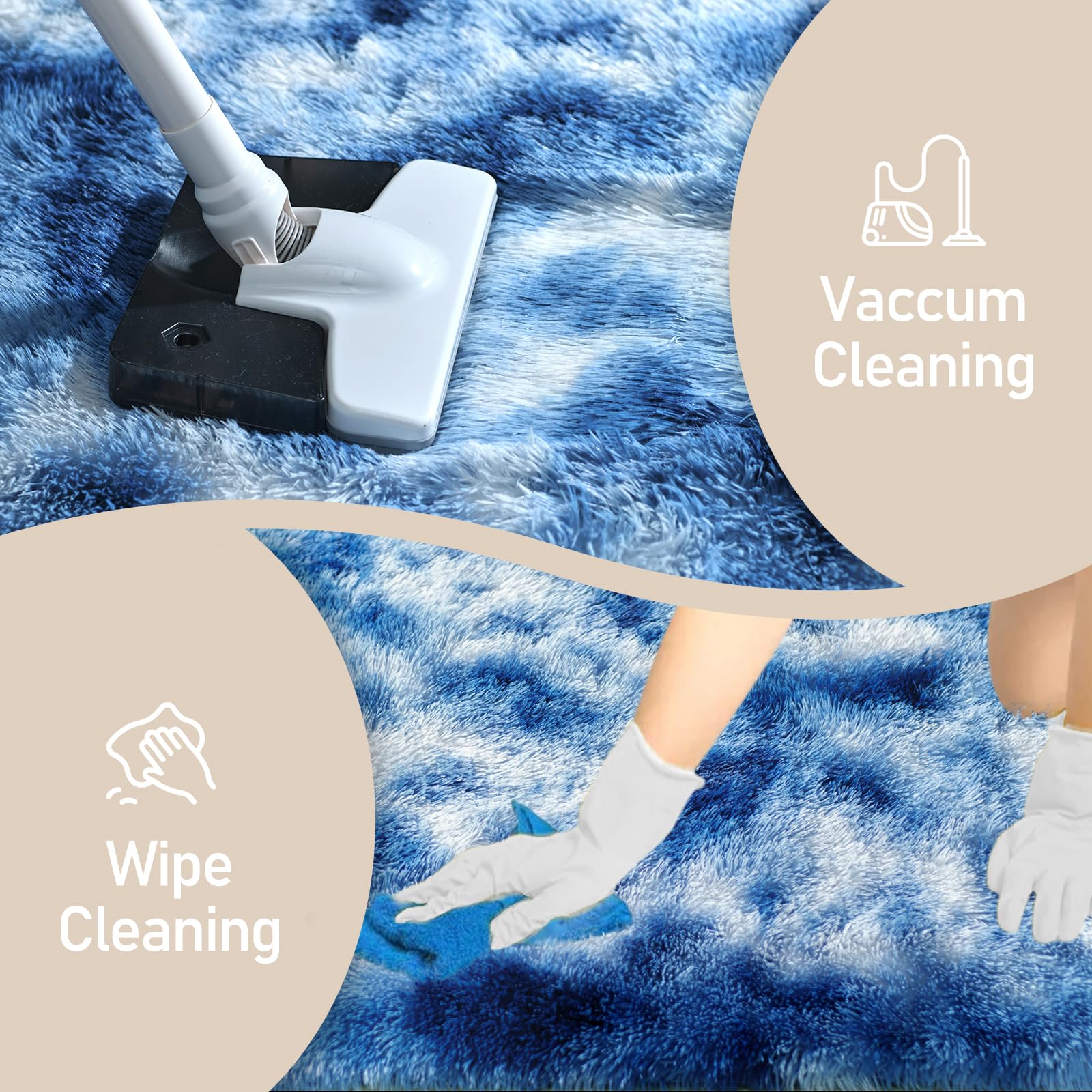 Blue White Rug for Living Room Fluffy 4x6 ft Bedroom Rug Non-Slip Fuzzy Area Rugs Shag Carpet for Nursery Kids Play Room Dorm Office Indoor 1.7'' Thick Soft Modern Plush Carpets