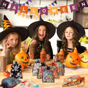 DTOFOOT Halloween Organza Bags, Black Mesh Drawstring Goodie Bags Halloween Candy Treat Bags for Kids Tick or Treat Small Gift Bags for Halloween Party Favors (40 Pcs)