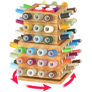 tipsytree 84 spools thread holder, 360° rotating sewing and embroidery thread organizer, wooden thread storage rack for quilting sewing and embroidering