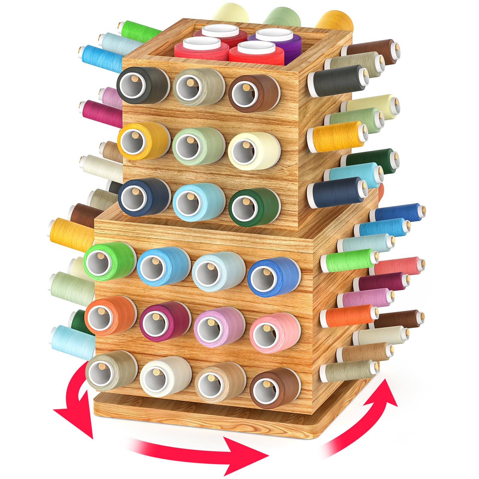 TIPSYTREE 84 Spools Thread Holder, 360° Rotating Sewing and Embroidery Thread Organizer, Wooden Thread Storage Rack for Quilting Sewing and Embroidering