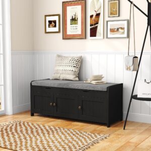 HOMEFORT 41.3" Shoe Bench with Lift Top Storage, Entryway Storage Bench with Cushioned Seat, Wooden End of Bed Bench, Shoe Cabinet Bench with Hidden Storage Space, for Bedroom, Hallway(Black)