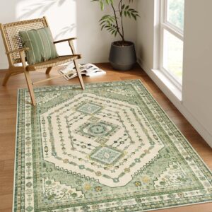 boho sage green area rug 5x7 living room rugs,colorful southwestern rug for bedroom,large dining room nursery rug non slip,washable farmhouse carpet for playroom entryway(green/beige/multi,5'x7')