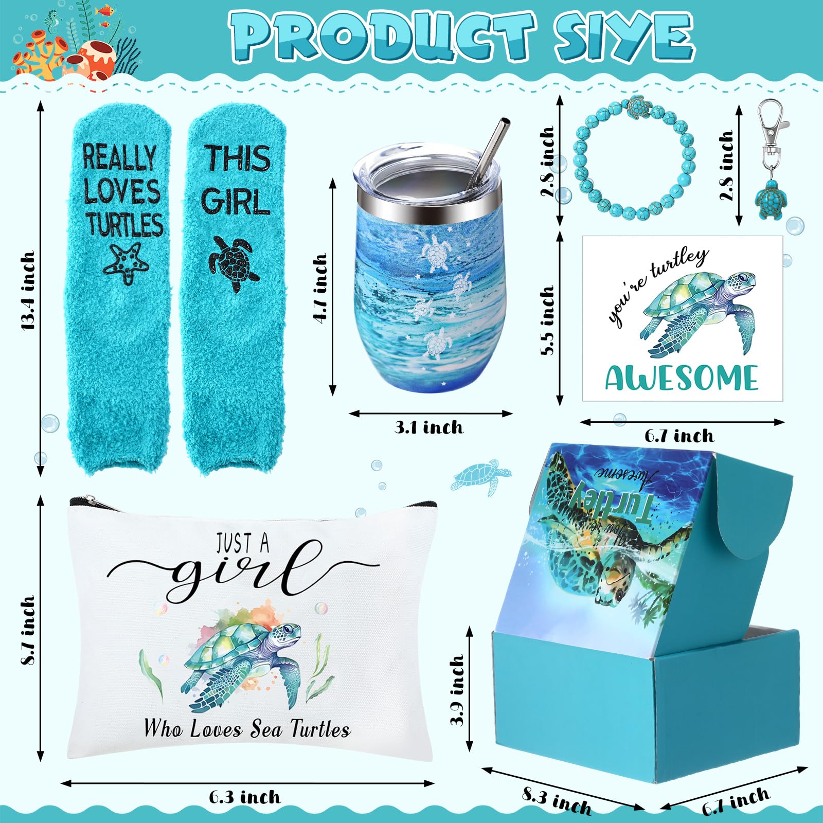 Tondiamo Sea Turtle Gifts for Women Ocean Gifts for Turtle Lovers Includes Tumbler Turtles Makeup Bag Keychain Card Turtle Socks Ocean Bracelets for Women Sister Friends Valentines Day Gifts