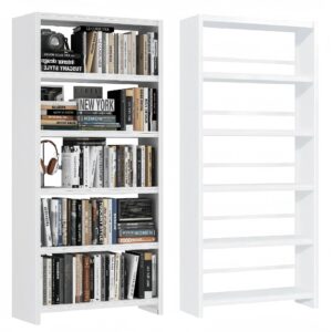 yilfana 69'' tall white bookshelf, metal bookshelves and bookcases, display bookshelf with 5 tier display shelves, large bookshelf for study, library, office, corner