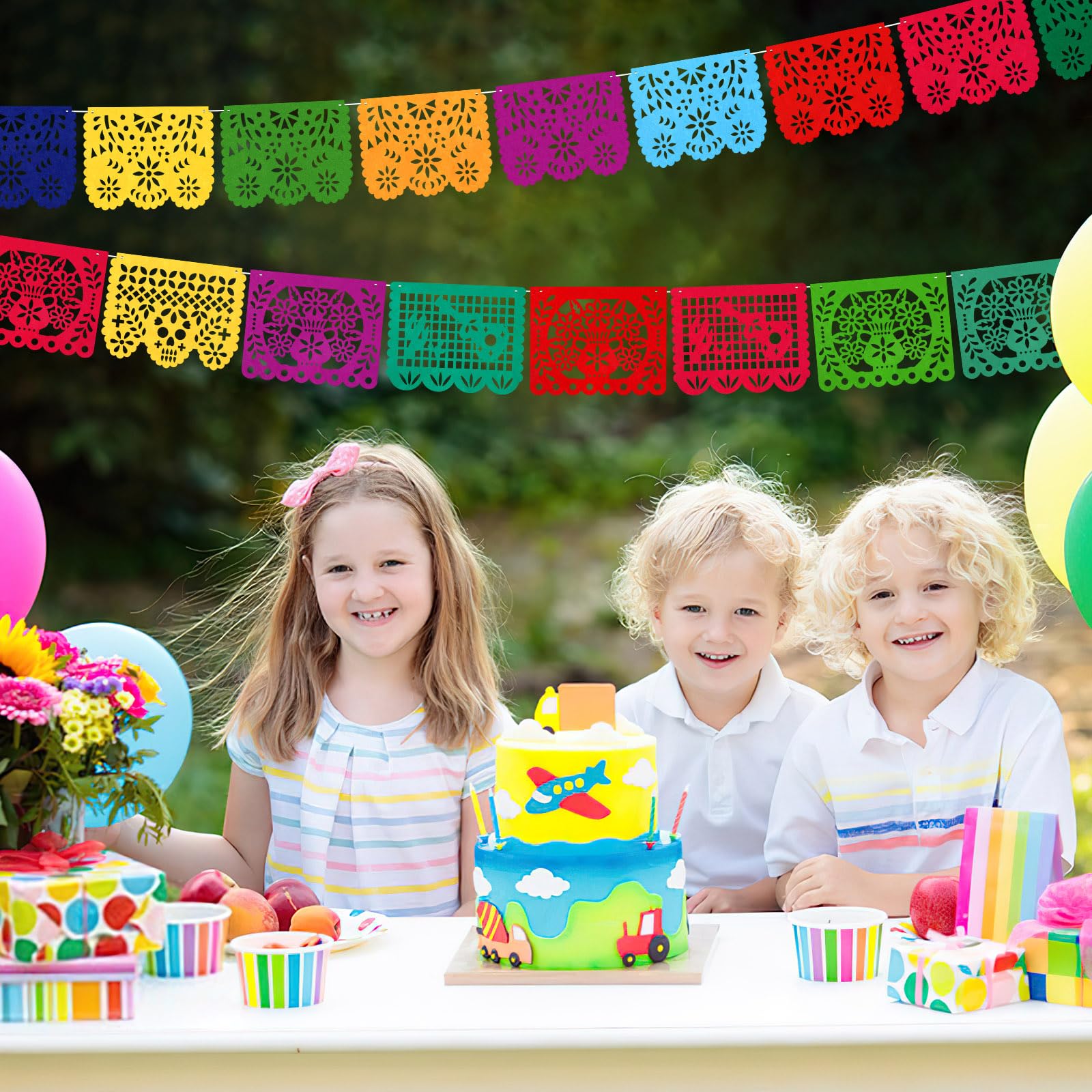 SEPGLITTER 5 Packs Mexican Party Banners, Felt Fiesta Banner Papel Picado Banners Cinco de Mayo Dia De Los Muertos Decor for Day of The Dead Wedding and Mexican Theme Party Supplies