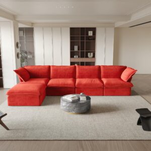 jach l-shaped velvet sectional couches, modular couch sectional, deep 4 seats sofa with storage ottoman, cushion covers removable, two corners and two middle sofa for living room (red)