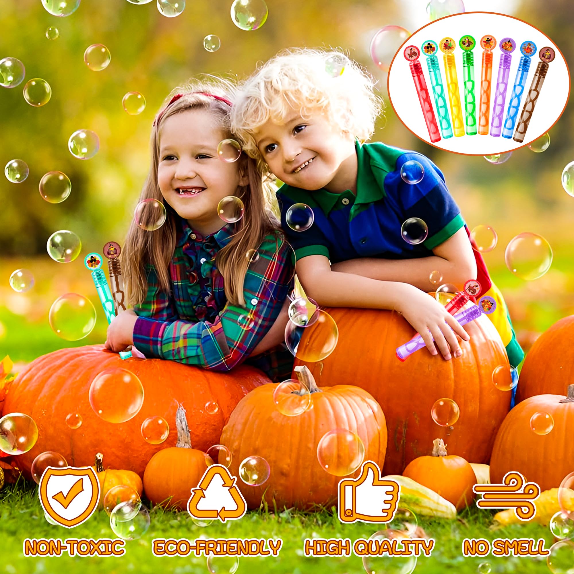 48Pcs Fall Thanksgiving Party Favors Bubble Wands for Kids, Pumpkin Turkey Thanksgiving Basket Stuffers Goodie Bag Fillers Fall Thanksgiving Toys Bulk Classroom Prizes Gift for Toddlers Party Supplies