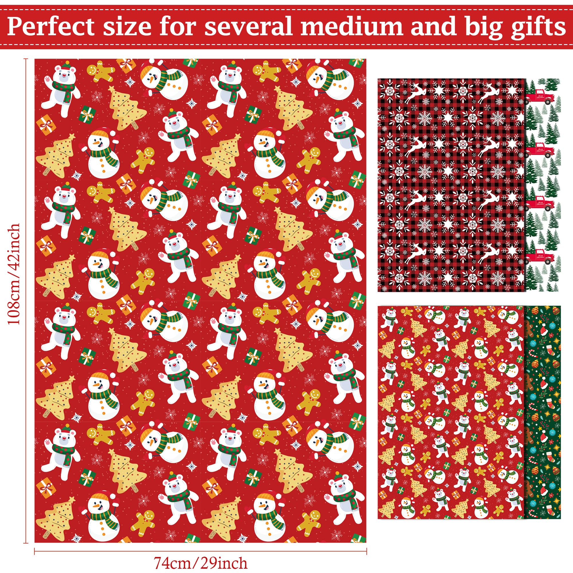 OHOME Christmas Wrapping Paper - Jumbo Sheets - Christmas Decorations | Christmas Gift Bags | Red, Green and White Christmas Tissue Paper - Gifts for Kids Men Women | Xmas Party Favors,29" x 42"