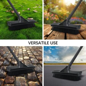 Push Broom Outdoor- Heavy Duty Broom, Stiff Bristles Floor Scrub Brush with 49" Long Handle for Deck Driveway Garage Yard Patio Warehouse Concrete Wood Stone Kitchen Tile Indoor Floor Cleaning (Black)