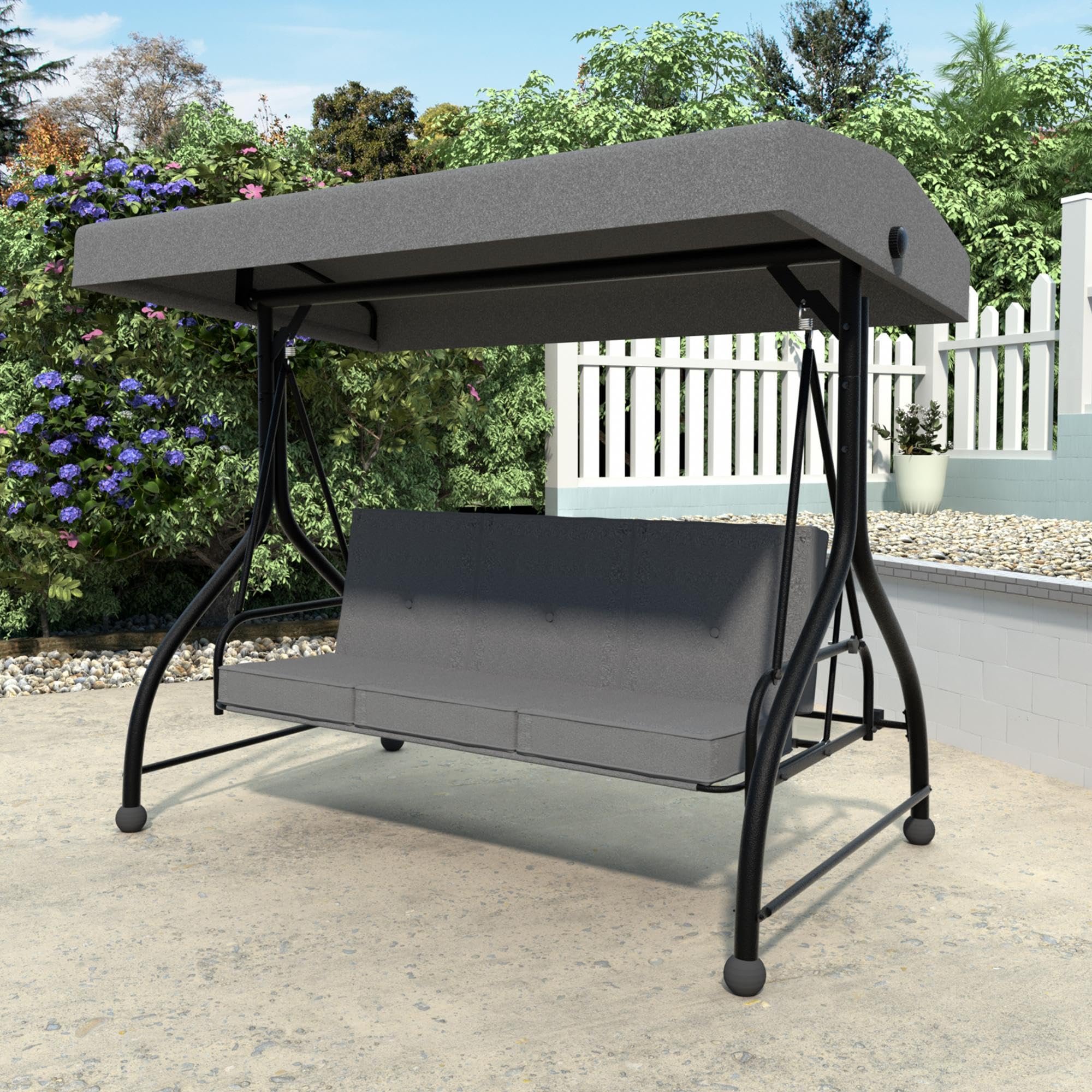 MUPATER Patio Porch Chairs, 3 Seats Outdoor Canopy Swings Glider with Stand and Cushion for Outside, Backyard, Deck, Lawn