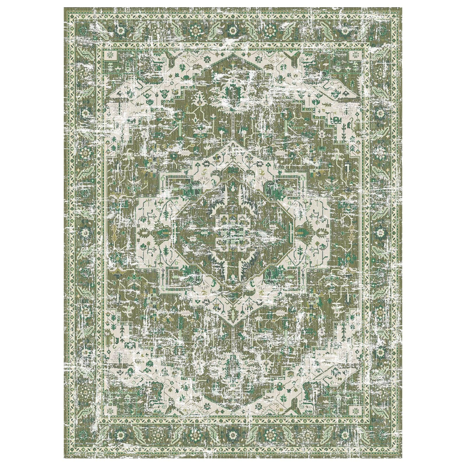 Farmhouse Area Rugs Washable Boho Living Room Vintage Olive Green 3x5 Neutral Modern Dusty Non Slip Small Carpet for Nursery Dining Room Bedroom