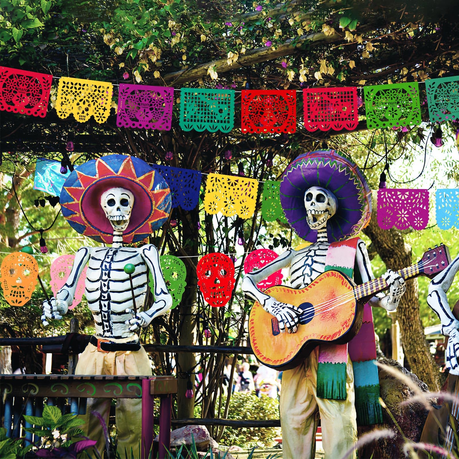 SEPGLITTER 5 Packs Mexican Party Banners, Felt Fiesta Banner Papel Picado Banners Cinco de Mayo Dia De Los Muertos Decor for Day of The Dead Wedding and Mexican Theme Party Supplies