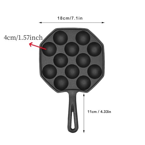 HAOHIZE Takoyaki Pan,Octopus Meatballs Frying Pan 12 Grid Takoyaki Cooking Pan Non Sticking Cast Iron Octopus Meatballs Pan